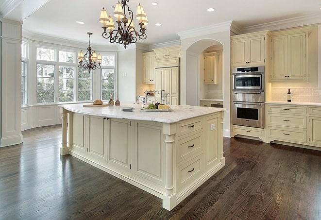 wide angle view of laminate flooring in a commercial space in Blachly